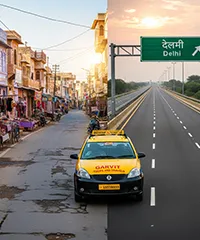 View of Jhunjhunu city fading into highways leading to Delhi